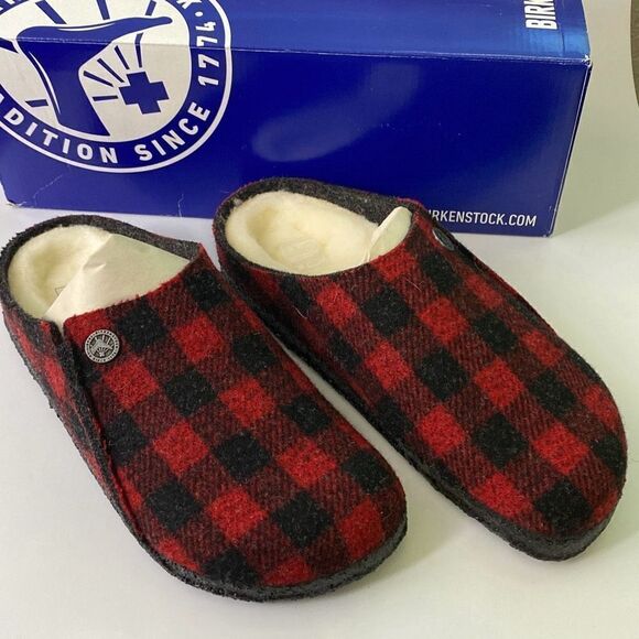 New in Box Birkenstock Zermatt Red plaid slipper shoe Sz 35 US 4.5/5 - Picture 2 of 11